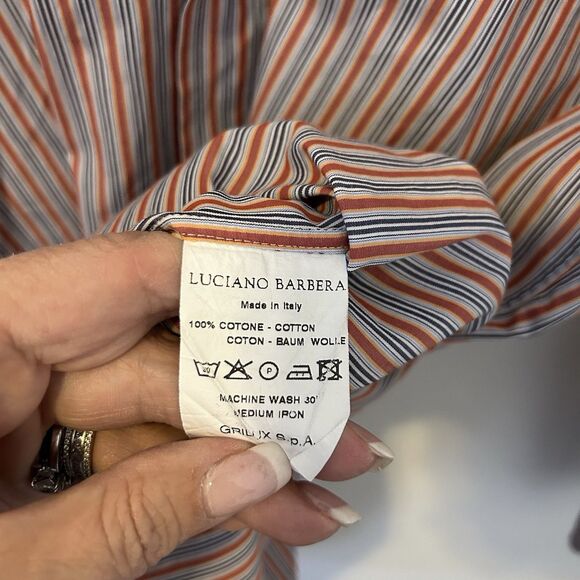 Luciano Barbera Button Up Shirt Mens S Striped Long Sleeve Cotton Business Italy - Picture 8 of 11